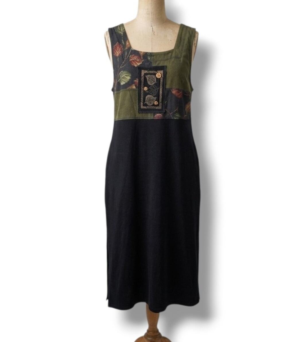 Nina Piccalino Women's Size 12 Black & Green Patchwork Maxi Jumper Dress